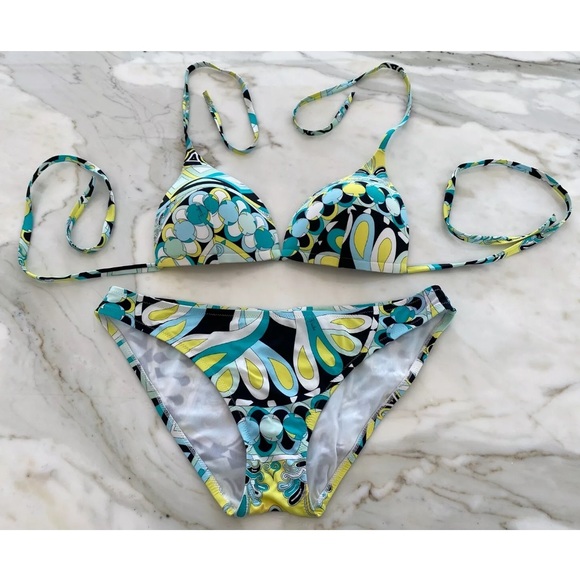 EMILIO PUCCI GREEN BLUE BLACK MULTI BIKINI SIZE IT 42 / US 8 - Picture 2 of 13